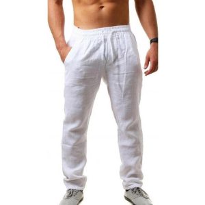 Men Cotton Linen Pants Male Breathable Solid Linen Trousers Fitness Streetwear