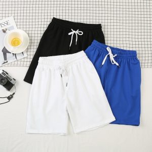 Men Casual Simple Sports Breathable Quick-Drying Elastic Waist Tie Mid-Length Loose Shorts