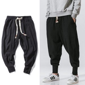 Pants Men Streetwear Casual Joggers Mens Pants Cotton Linen Sweatpants Ankle-Length Men Trousers