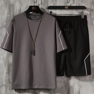 Men T-Shirt And Short Set Summer Casual Short Sleeve Sports Running Set