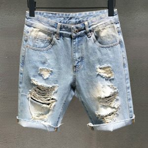 Men Old Craft Fashion Loose Comfortable Washed Ripped Denim Shorts