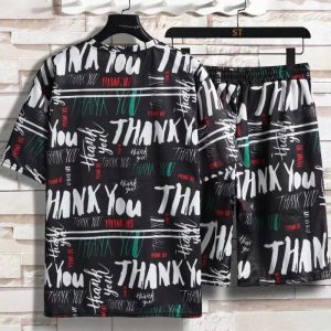Fashion Tracksuits Men Fashion Letter Print Tee And Shorts Sports Casual Set