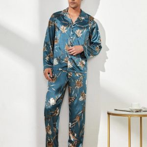 Men Stretchy Satin Loungewear Pajamas