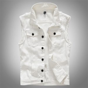 Men Casual Sleeveless Lapel Single Breasted Pocket Design Denim Vest