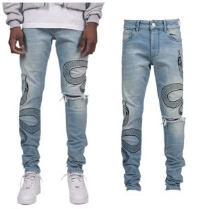Men'S Personalized Embroidered Jeans Casual Elastic Small Feet Slim Fit Men'S Trousers