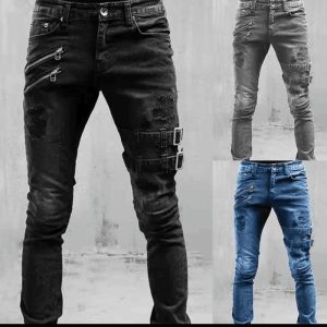 Men Fashion Motorcycle Personality Stretch Skinny Jeans