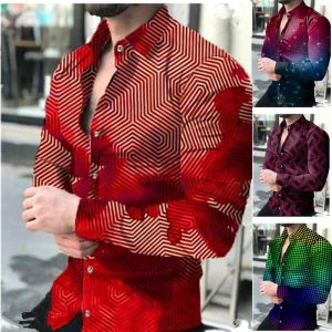Men Plus Size Casual Long Sleeve Lapel Single-Breasted Dots And Stripes Printed Shirt