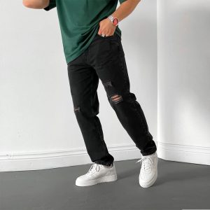 Men Casual Loose Straight Ripped Jeans