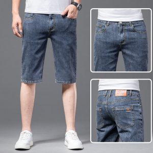 Men Casual Simple Mid-Waist Straight Loose Denim Shorts
