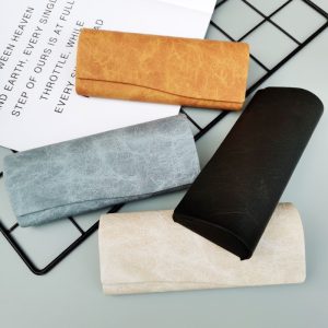 Retro Solid Color Wrinkled Leather Simple Glasses Case