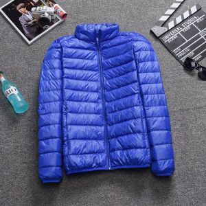 Men Basic Mass Solid Color Stand Collar Long Sleeve Hooded Lightweight Down Padded Jacket
