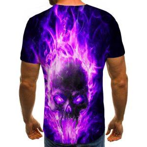 Halloween 3D Fire Skull Printing Men Casual Round Neck Short Sleeve T-Shirt