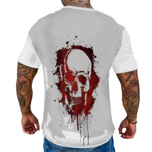 Fashion Halloween Scarlet Skull Pattern Classic 3D Printing Men Short Sleeve T-Shirt