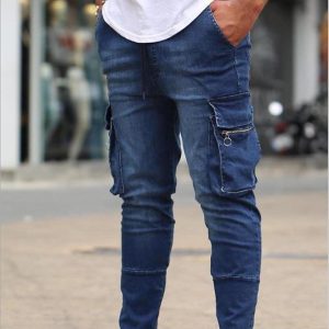 Men Fashion High Elastic Denim Side Pocket Skinny Jeans