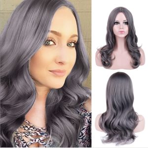 Women Dark Grey Long Curly Hair Synthetic Wigs