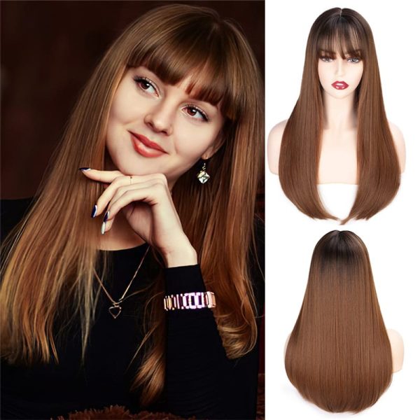 Women Simple Short Bangs Long Wig