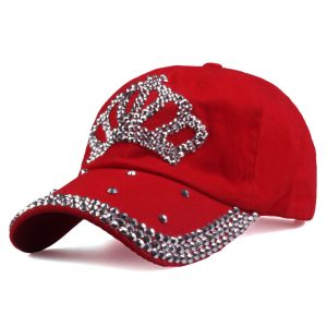 Trendy Cotton Denim Crown Diamond Baseball Cap