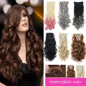 Women'S Fashion 16 Cards 7 Pieces Set Long Curly High Temperature Matte Silk Wigs