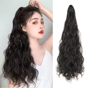 Women'S Water Ripple Grab Clip Big Wave Curly Long Curly Ponytail Wig