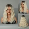Women'S Fashion Middle Parted Long Curly Hair White Sand Gold Top Chemical Fiber Wig