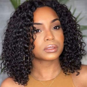 Women'S African Short Curly Hair Black Middle Part Rose Mesh Chemical Fiber Wig Headgear