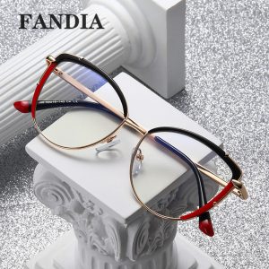 Women Fashion Square Colorblock Metal Frame Anti-Blue Light Glasses