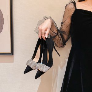 Women Fashion Pointed Toe Rhinestone Set High Heels