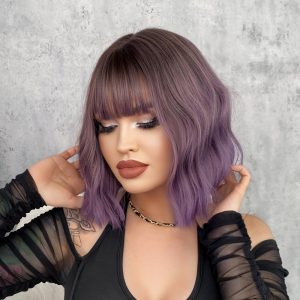 Women'S Purple Water Ripple Pear Flower Short Curly Hair Air Bangs Chemical Fiber Wig Headgear