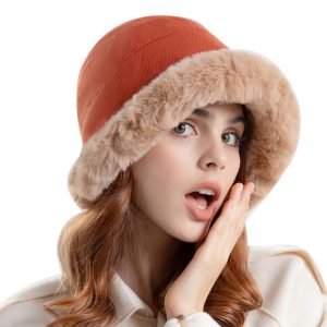 Women Fashion Warm Winter Windproof Plush Bucket Hat