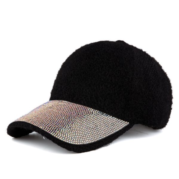 Women'S Fashion Brim Full Diamond Plush Cap