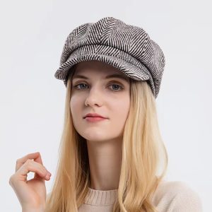 Women Fashion Winter Retro Peaked Stripe Beret Hat