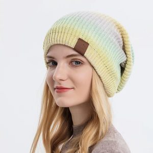 Women Fashion Gradient Color Winter Knitted Wool Beanies Hat