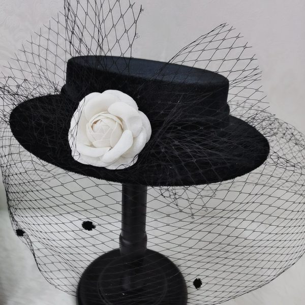 Women Retro Mesh Camellia Decorative Cocktail Wedding Party Fascinator Hat