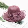 Women Fashion Mesh Flowers Decoration Big Eaves Fedora