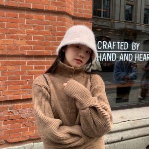 Women Casual Solid Color Plush Warm Bucket Hat