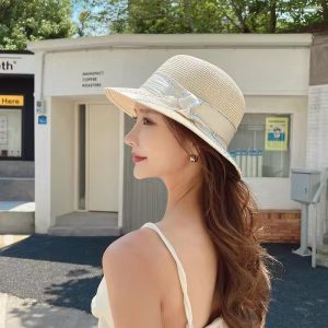 Women Fashion Straw Beach Vacation Sun Bow Hat