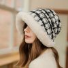 Women Winter Fashion Houndstooth Windproof Plush Bucket Hat