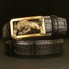 Men Fashion Tiger Pattern Automatic Buckle Crocodile Pattern Leather Belt