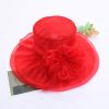 Women Fashion Double Layer Mesh Flowers Big Eaves Fedora