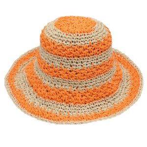 Women Fashion Multicolor Woven Stripe Foldable Bucket Hat