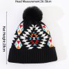 Women Fashion Winter Leopard Plush Fur Ball Plaid Knitting Beanies