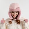 Women Cute Cartoon Solid Color Cat Ears Plush Cold-Proof Pompom Cap