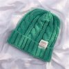 Women Winter Simple Solid Color Wool Braided Knitted Beanie Hat