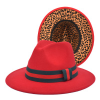 Unisex Fashion Autumn And Winter Double Sided Colorblock Leopard Fedora Hat