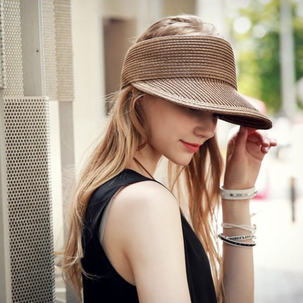 Women Simple Fashion Solid Color Summer Straw Woven Hat