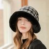 Women Winter Fashion Houndstooth Windproof Plush Bucket Hat