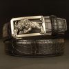 Men Fashion Tiger Pattern Automatic Buckle Crocodile Pattern Leather Belt