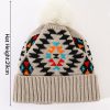 Women Fashion Winter Leopard Plush Fur Ball Plaid Knitting Beanies