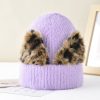 Women Cute Cat Ears Leopard Knitted Beanies Hat