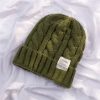 Women Winter Simple Solid Color Wool Braided Knitted Beanie Hat